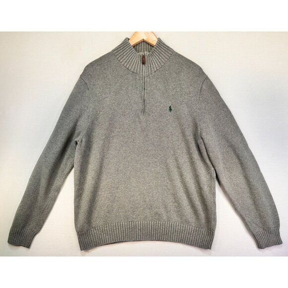 Polo Ralph Lauren Knit 1/4 Zip Pullover Sweater XL Grey 100% Cotton - Picture 1 of 10